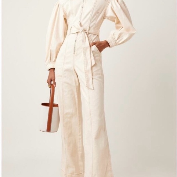 Ulla Johnson Ivory Belted Utility Jumpsuit | Balloon Sleeve | Chic - Picture 2 of 7